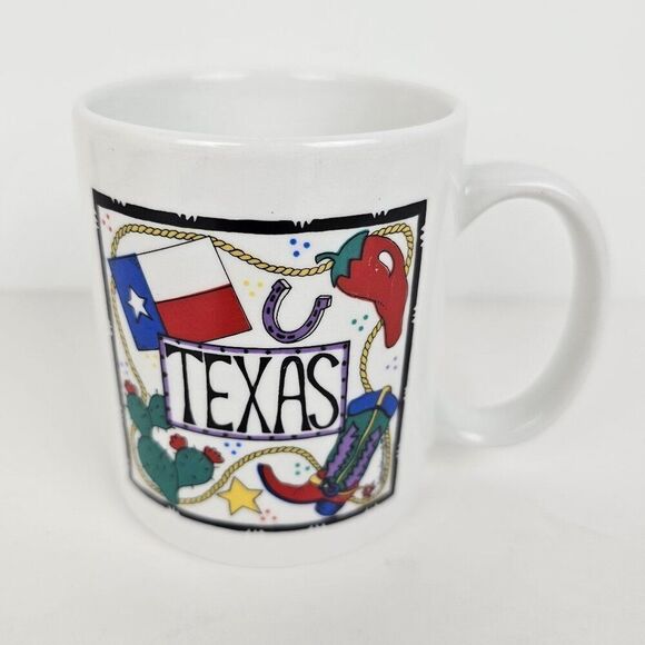 Vintage Linyi Ceramic Coffee Cup Mug Texas Western Cowboy Cowgirl Rodeo Ranch - Picture 1 of 12